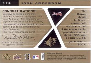 2008 SPx #118 Josh Anderson Back