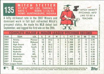2008 Topps Heritage #135 Mitch Stetter Back