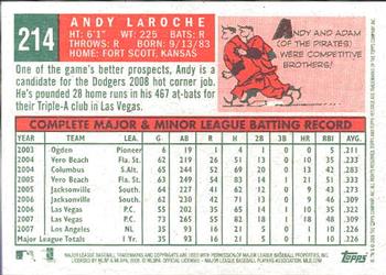 2008 Topps Heritage #214 Andy LaRoche Back