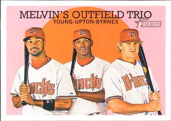 2008 Topps Heritage #452 Melvin's Outfield Trio (Chris Young / Justin Upton / Eric Byrnes) Front