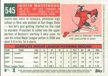 2008 Topps Heritage #545 Justin Masterson Back