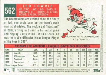 2008 Topps Heritage #562 Jed Lowrie Back