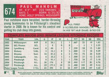 2008 Topps Heritage #674 Paul Maholm Back