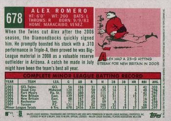 2008 Topps Heritage #678 Alex Romero Back