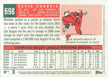 2008 Topps Heritage #698 Kevin Correia Back