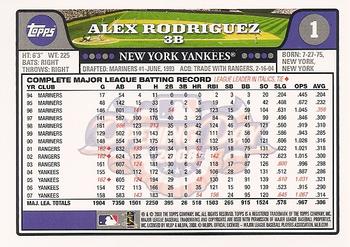 2008 Topps Opening Day #1 Alex Rodriguez Back