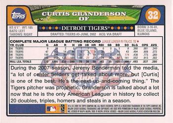2008 Topps Opening Day #32 Curtis Granderson Back