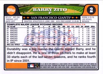 2008 Topps Opening Day #2 Barry Zito Back