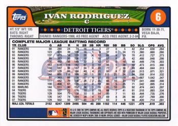 2008 Topps Opening Day #6 Ivan Rodriguez Back