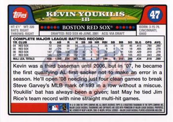 2008 Topps Opening Day #47 Kevin Youkilis Back