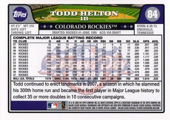 2008 Topps Opening Day #84 Todd Helton Back