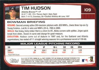 2008 Bowman #109 Tim Hudson Back