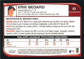 2008 Bowman #10 Erik Bedard Back