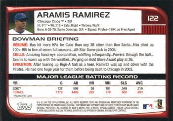 2008 Bowman #122 Aramis Ramirez Back
