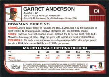 2008 Bowman #131 Garret Anderson Back