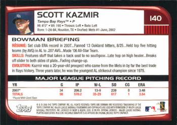 2008 Bowman #140 Scott Kazmir Back