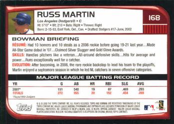 2008 Bowman #168 Russ Martin Back
