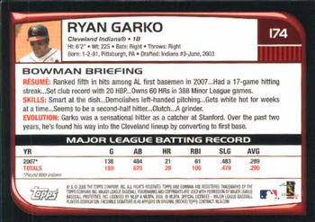 2008 Bowman #174 Ryan Garko Back