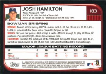 2008 Bowman #183 Josh Hamilton Back