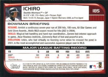 2008 Bowman #185 Ichiro Back