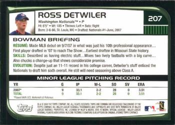 2008 Bowman #207 Ross Detwiler Back
