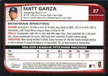 2008 Bowman #27 Matt Garza Back
