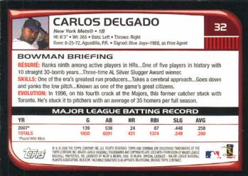 2008 Bowman #32 Carlos Delgado Back