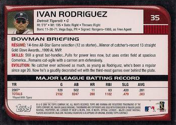 2008 Bowman #35 Ivan Rodriguez Back