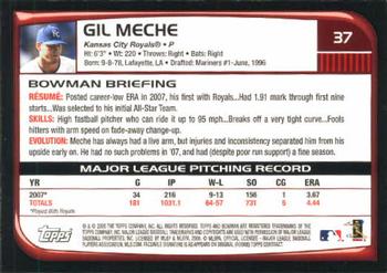 2008 Bowman #37 Gil Meche Back