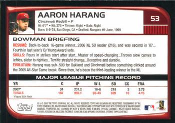 2008 Bowman #53 Aaron Harang Back