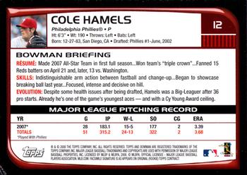 2008 Bowman #12 Cole Hamels Back