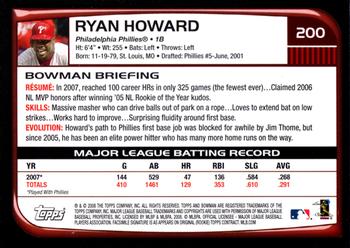 2008 Bowman #200 Ryan Howard Back