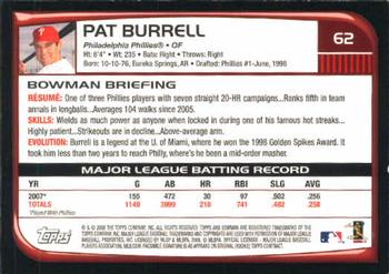 2008 Bowman #62 Pat Burrell Back