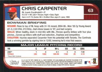 2008 Bowman #63 Chris Carpenter Back