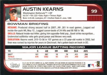 2008 Bowman #99 Austin Kearns Back
