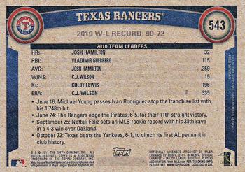 2011 Topps - Throwback #543 Texas Rangers Back