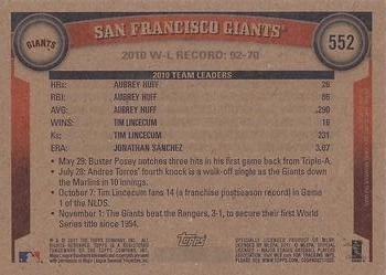 2011 Topps - Throwback #552 San Francisco Giants Back