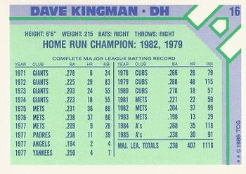 1986 Topps Baseball Champion Superstars #16 Dave Kingman Back