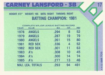 1986 Topps Baseball Champion Superstars #17 Carney Lansford Back