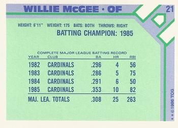 1986 Topps Baseball Champion Superstars #21 Willie McGee Back
