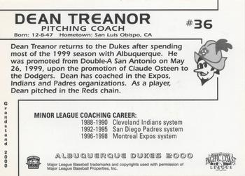 2000 Grandstand Albuquerque Dukes #NNO Dean Treanor Back