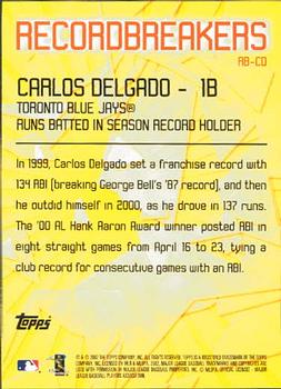 2003 Topps - Record Breakers (Series One) #RB-CD Carlos Delgado Back