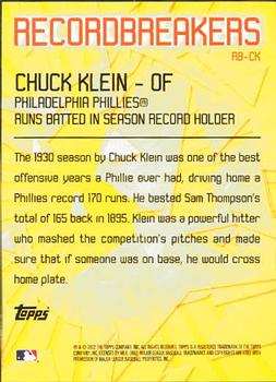 2003 Topps - Record Breakers (Series One) #RB-CK Chuck Klein Back