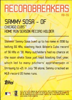 2003 Topps - Record Breakers (Series One) #RB-SS Sammy Sosa Back