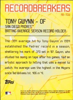 2003 Topps - Record Breakers (Series One) #RB-TGW Tony Gwynn Back