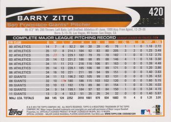 2012 Topps - Orange #420 Barry Zito Back
