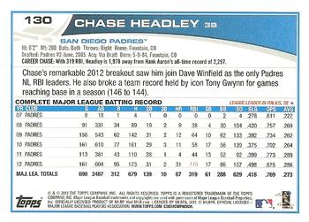 2013 Topps Opening Day #130 Chase Headley Back