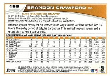 2013 Topps Opening Day #155 Brandon Crawford Back