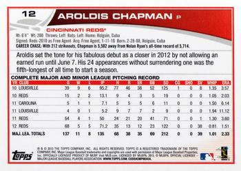 2013 Topps Opening Day #12 Aroldis Chapman Back