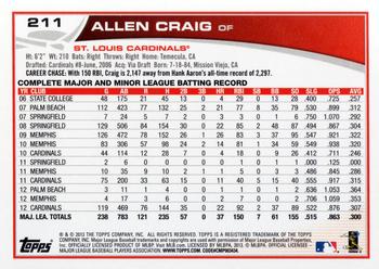 2013 Topps Opening Day #211 Allen Craig Back